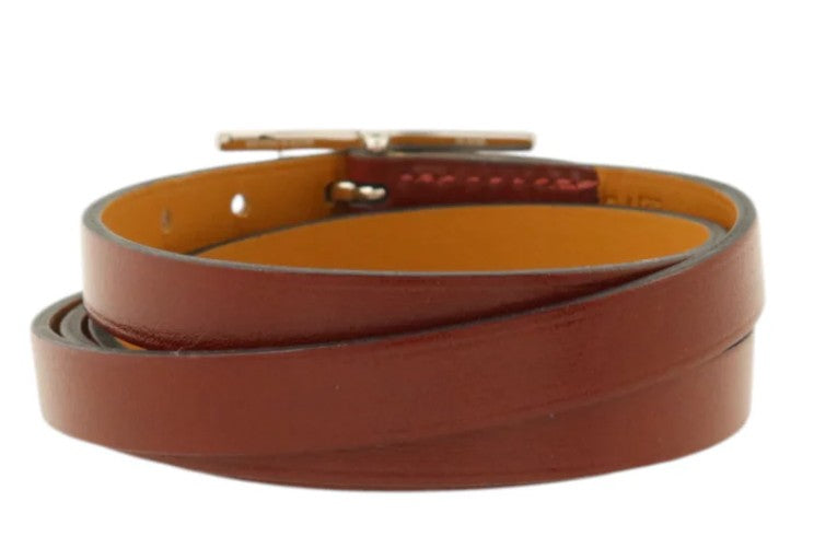 Pre-owned HERMES BoxLeather Hapi 3 BraceletGinpaku Teba Rouge H BraceletRouge H Rouge H Red Rouge H Box calf leather Calfskin (cowhide)