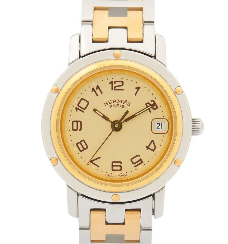 Pre-owned HERMES Clipper Women Watch Quartz GP SS Ivory