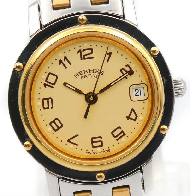 Pre-owned HERMES Clipper Women Watch Quartz GP SS Ivory