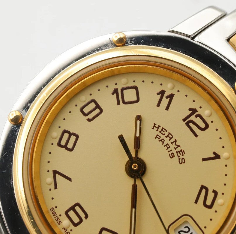 Pre-owned HERMES Clipper Women Watch Quartz GP SS Ivory