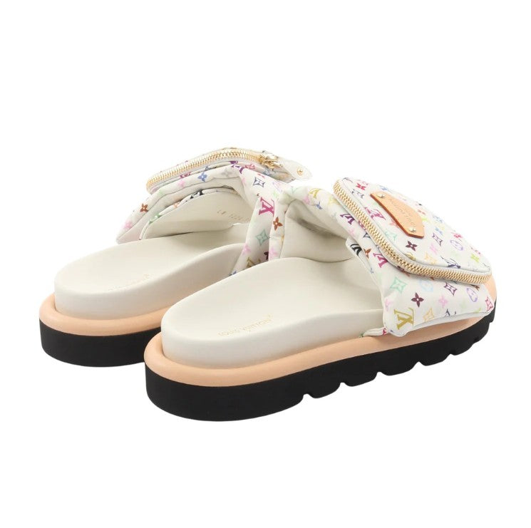 Pre-owned LOUIS VUITTON LV * TM Pool Pillow Line Sandals Nylon White Takashi Murakami