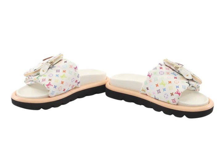 Pre-owned LOUIS VUITTON LV * TM Pool Pillow Line Sandals Nylon White Takashi Murakami