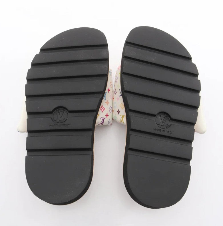 Pre-owned LOUIS VUITTON LV * TM Pool Pillow Line Sandals Nylon White Takashi Murakami