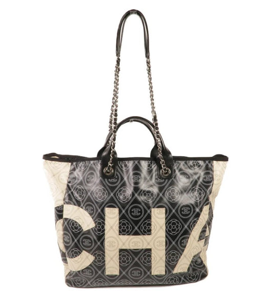Pre-owned CHANEL Shoulder Tote Bag Coated Canvas Black Beige