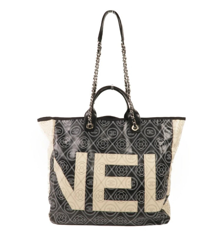 Pre-owned CHANEL Shoulder Tote Bag Coated Canvas Black Beige