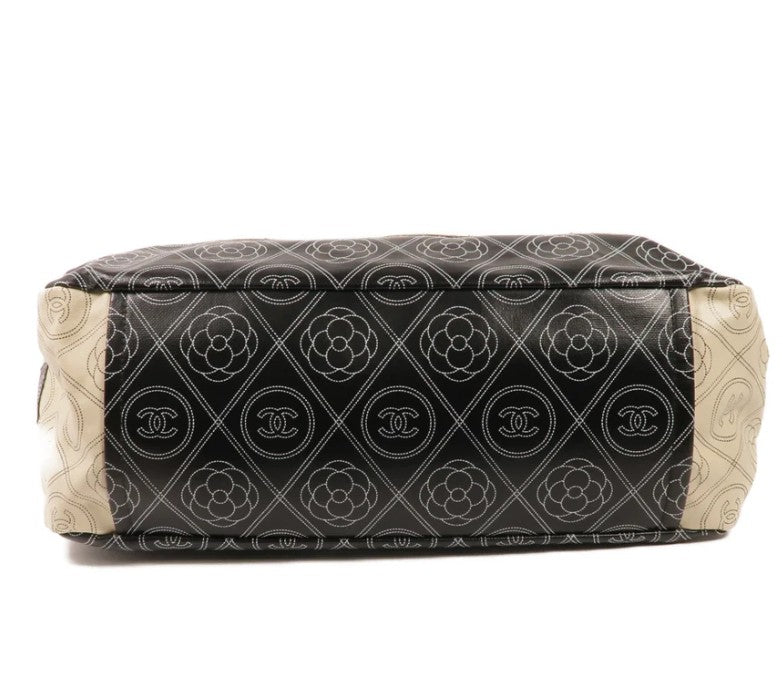 Pre-owned CHANEL Shoulder Tote Bag Coated Canvas Black Beige
