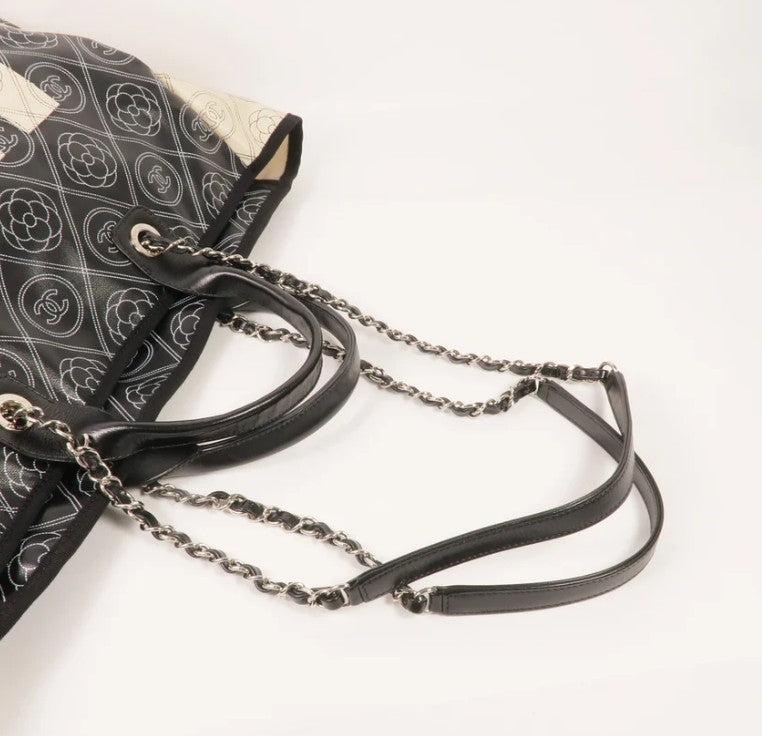Pre-owned CHANEL Shoulder Tote Bag Coated Canvas Black Beige