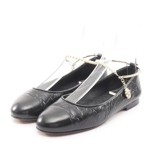 Pre-owned CHANEL Ballerina Coco mark Camellia Pearl Ballet shoes Leather Black