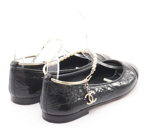 Pre-owned CHANEL Ballerina Coco mark Camellia Pearl Ballet shoes Leather Black