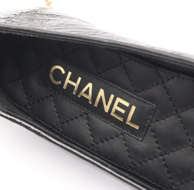 Pre-owned CHANEL Ballerina Coco mark Camellia Pearl Ballet shoes Leather Black