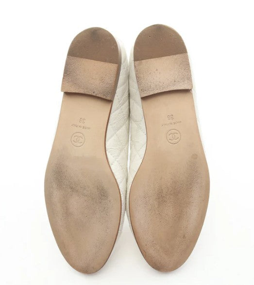 Pre-owned CHANEL Ballerina Matelasse Ballet shoes Leather White