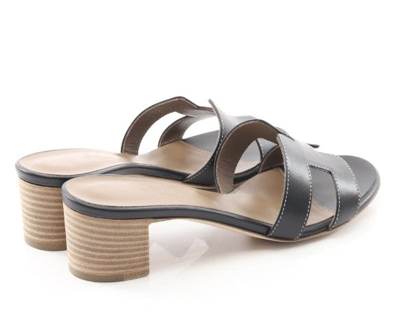 Pre-owned HERMES Oasis Mule Sandals Leather Black