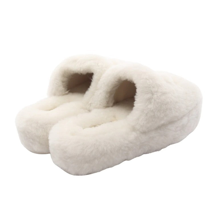 Pre-owned CHANEL Coco mark Fur Slide sandals Fur White
