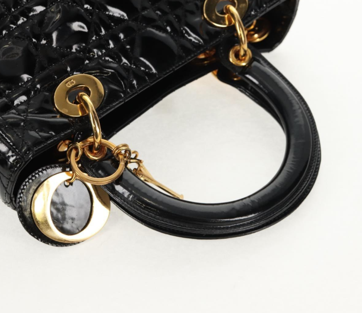Pre-owned Christian Dior Lady Dior Bag Patent Leather Black