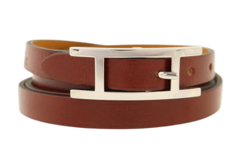 Pre-owned HERMES BoxLeather Hapi 3 BraceletGinpaku Teba Rouge H BraceletRouge H Rouge H Red Rouge H Box calf leather Calfskin (cowhide)