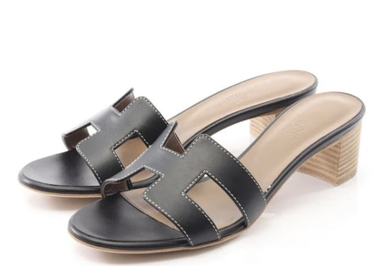 Pre-owned HERMES Oasis Mule Sandals Leather Black