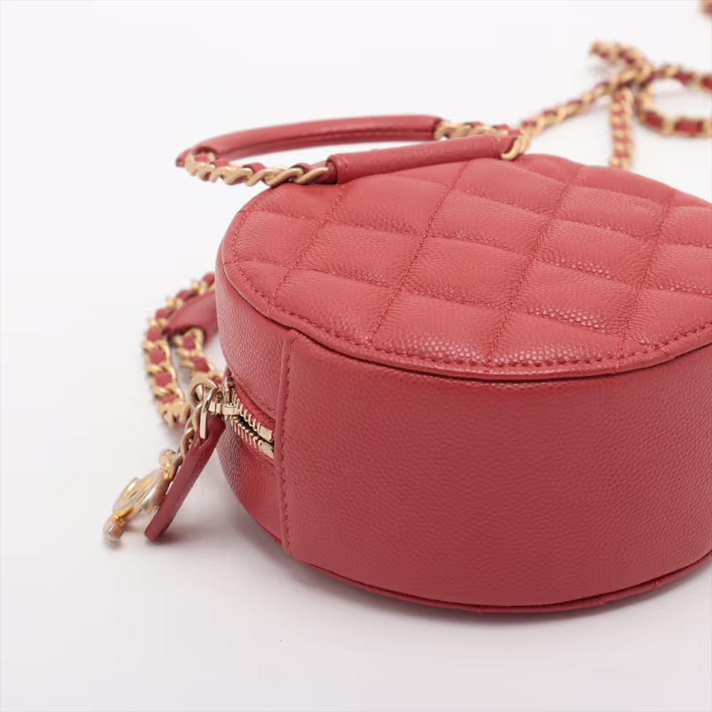 Pre-owned Chanel Round Clutch with Chain Quilted Caviar Mini