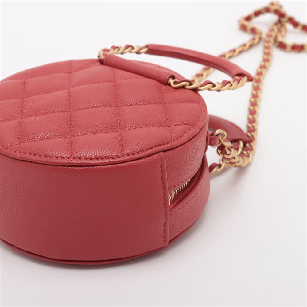 Pre-owned Chanel Round Clutch with Chain Quilted Caviar Mini