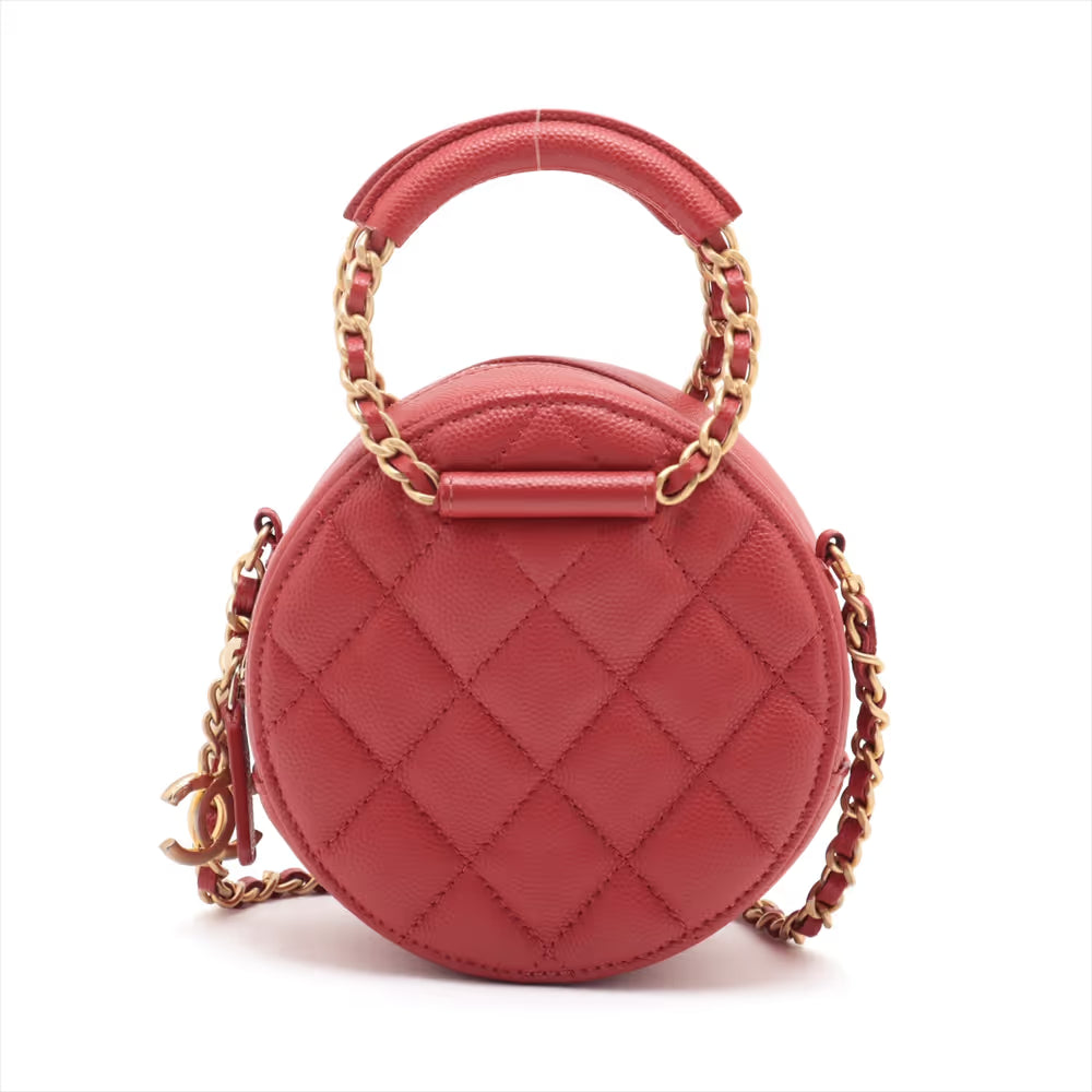 Pre-owned Chanel Round Clutch with Chain Quilted Caviar Mini